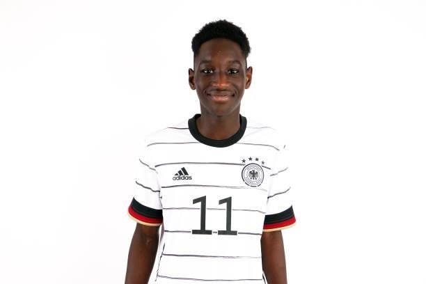 Jean Paul Ndiaye poses during the Germany U16 team presentation on August 31, 2021 in Inzell, Germany.