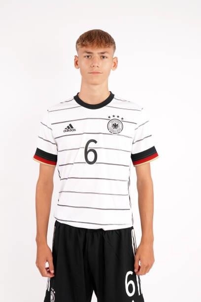 Luke Rahmann poses during the Germany U16 team presentation on August 31, 2021 in Inzell, Germany.