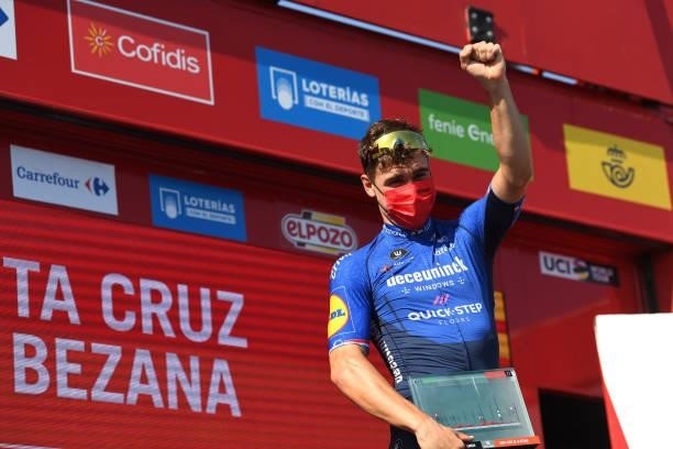 Fabio Jakobsen of Netherlands and Team Deceuninck - Quick-Step celebrates at podium as stage winner during the 76th Tour of Spain 2021, Stage 16 a...