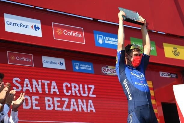 Fabio Jakobsen of Netherlands and Team Deceuninck - Quick-Step celebrates at podium as stage winner during the 76th Tour of Spain 2021, Stage 16 a...