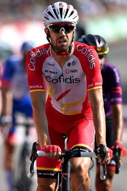 Jesús Herrada Lopez of Spain and Team Cofidis crosses the finishing line during the 76th Tour of Spain 2021, Stage 16 a 180km stage from Laredo to...