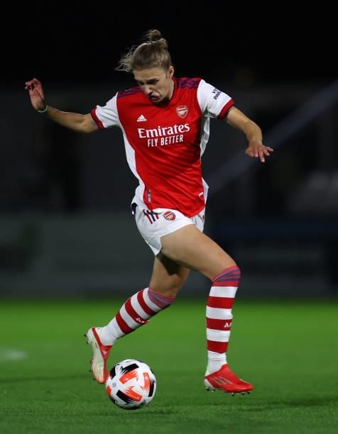 Vivianne Miedema of Arsenal during the UEFA Women's Champions League match between Arsenal and Slavia Prague at Meadow Park on August 31, 2021 in...