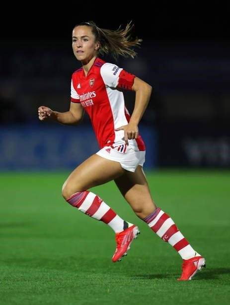 Lia Walti of Arsenal during the UEFA Women's Champions League match between Arsenal and Slavia Prague at Meadow Park on August 31, 2021 in...