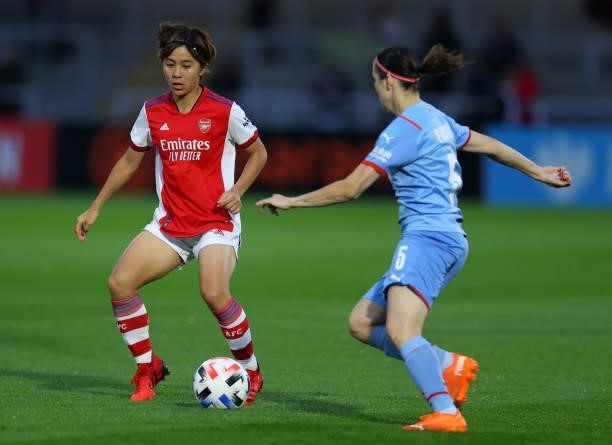 Mana Iwabuchi of Arsenal during the UEFA Women's Champions League match between Arsenal and Slavia Prague at Meadow Park on August 31, 2021 in...