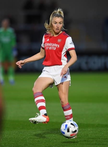 Leah Williamson of Arsenal during the UEFA Women's Champions League match between Arsenal Women and Slavia Prague at Meadow Park on August 31, 2021...