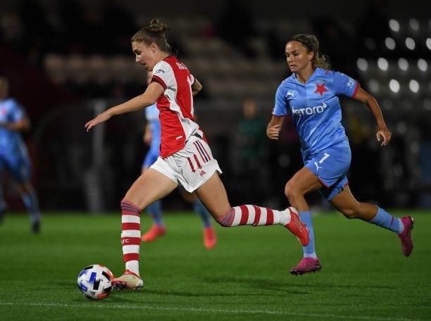 Vivianne Miedema of Arsenal during the UEFA Women's Champions League match between Arsenal Women and Slavia Prague at Meadow Park on August 31, 2021...