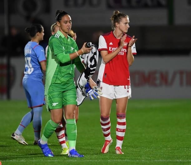 Vivianne Miedema of Arsenal claps the fans after the UEFA Women's Champions League match between Arsenal Women and Slavia Prague at Meadow Park on...