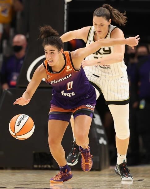 Kia Nurse of the Phoenix Mercury handles the ball ahead of Stefanie Dolson of the Chicago Sky during the second half of the WNBA game at the...