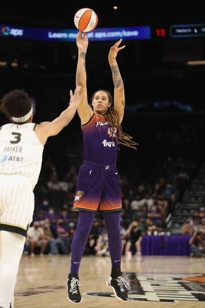 Brittney Griner of the Phoenix Mercury puts up a shot against the Chicago Sky during the second half of the WNBA game at the Footprint Center on...
