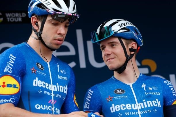Álvaro José Hodeg Chagui of Colombia and Remco Evenepoel of Belgium and Team Deceuninck - Quick-Step prior to the 17th Benelux Tour 2021, Stage 3 a...
