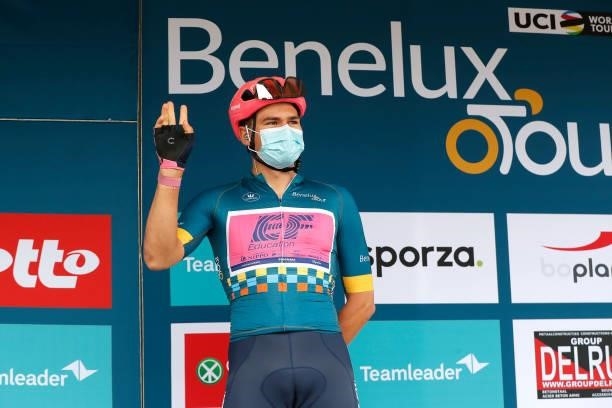Stefan Bissegger of Switzerland and Team EF Education - Nippo Blue Leader Jersey prior to the 17th Benelux Tour 2021, Stage 3 a 168,3km stage from...