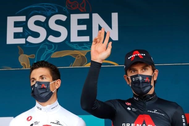 Ben Swift of United Kingdom and Geraint Thomas of The United Kingdom and Team INEOS Grenadiers prior to the 17th Benelux Tour 2021, Stage 3 a 168,3km...