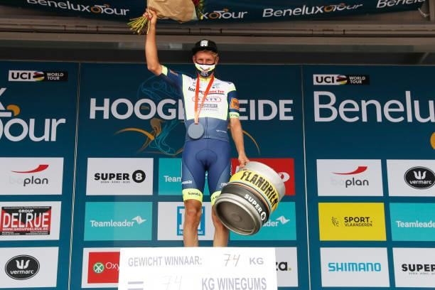 Taco Van Der Hoorn of Netherlands and Team Intermarché - Wanty - Gobert Matériaux celebrates at podium as stage winner during the 17th Benelux Tour...