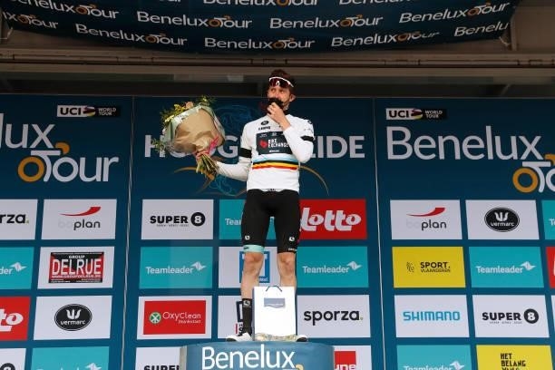 Luke Durbridge of Australia and Team BikeExchange celebrates winning the White Combativity Jersey on the podium ceremony after the 17th Benelux Tour...