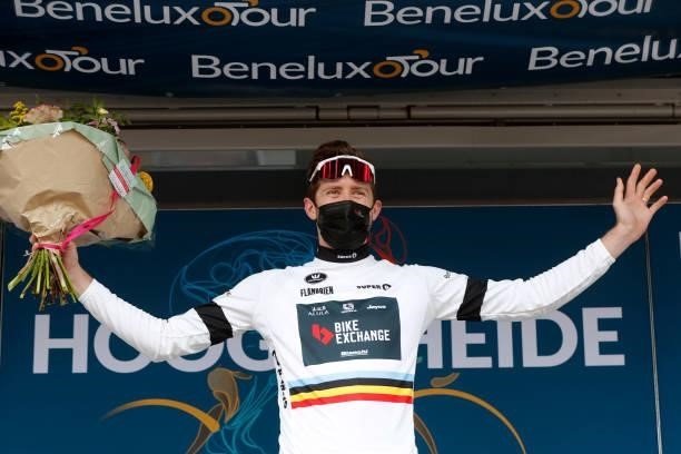 Luke Durbridge of Australia and Team BikeExchange celebrates winning the White Combativity Jersey on the podium ceremony after the 17th Benelux Tour...