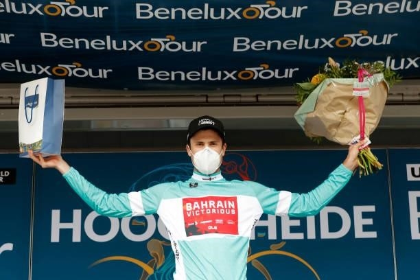 Phil Bauhaus Germany and Team Bahrain Victorious celebrates winning the Turquoise Points Jersey on the podium ceremony after the 17th Benelux Tour...