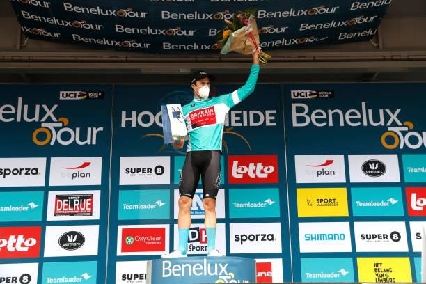 Phil Bauhaus Germany and Team Bahrain Victorious celebrates winning the Turquoise Points Jersey on the podium ceremony after the 17th Benelux Tour...