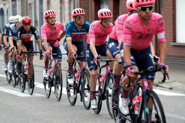 Stefan Bissegger of Switzerland and Team EF Education - Nippo Blue Leader Jersey and Teammates compete during the 17th Benelux Tour 2021, Stage 3 a...
