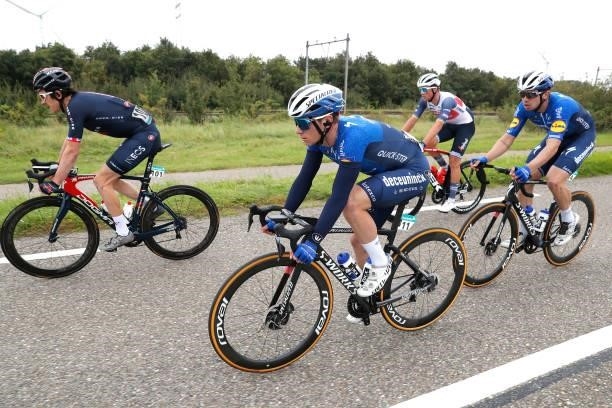 Geraint Thomas of The United Kingdom and Team INEOS Grenadiers and Remco Evenepoel of Belgium and Team Deceuninck - Quick-Step compete during the...