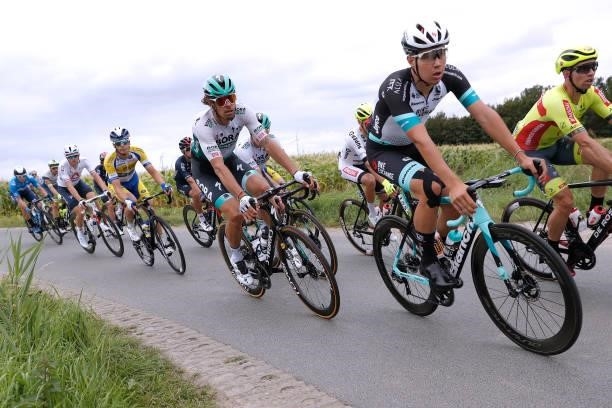 Daniel Oss of Italy and Team Bora - Hansgrohe and Alexander Konychev of Italy and Team BikeExchange compete during the 17th Benelux Tour 2021, Stage...
