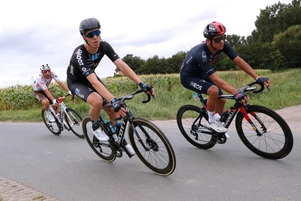 Nikias Arndt of Germany and Team DSM and Andrey Amador Bikkazakova of Costa Rica and Team INEOS Grenadiers compete during the 17th Benelux Tour 2021,...