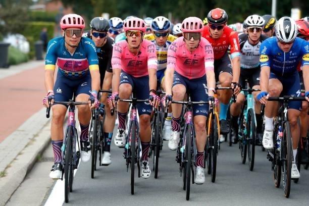 Stefan Bissegger of Switzerland Blue Leader Jersey, Daniel Arroyave Cañas of Colombia, Logan Owen of United States and Team EF Education - Nippo and...