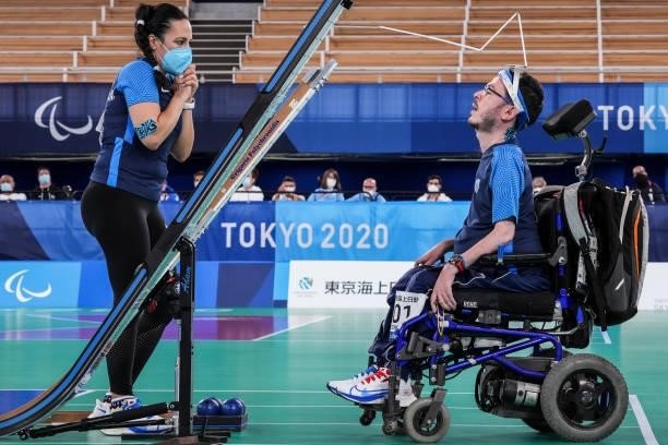 Grigorioson Polychronidis of team Greece competes in the Boccia Individual - BC3 gold medal match against Adam Peska of team Czech Republic on day 8...