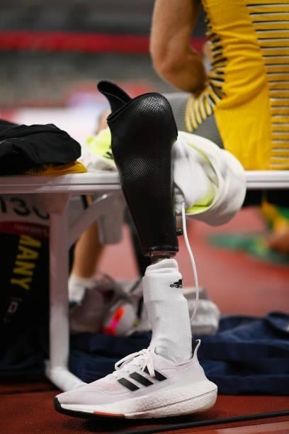 Detailed view of the prosthetic of Markus Rehm of Team Germany during the Men's Long Jump T64 Final on day 8 of the Tokyo 2020 Paralympic Games at...