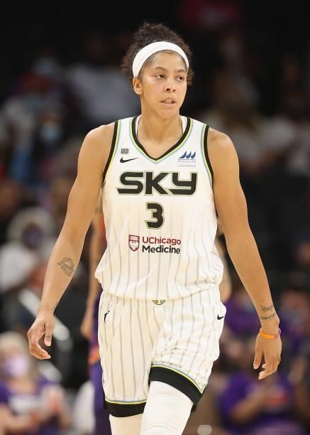 Candace Parker of the Chicago Sky during the second half of the WNBA game at the Footprint Center on August 31, 2021 in Phoenix, Arizona. The Mercury...