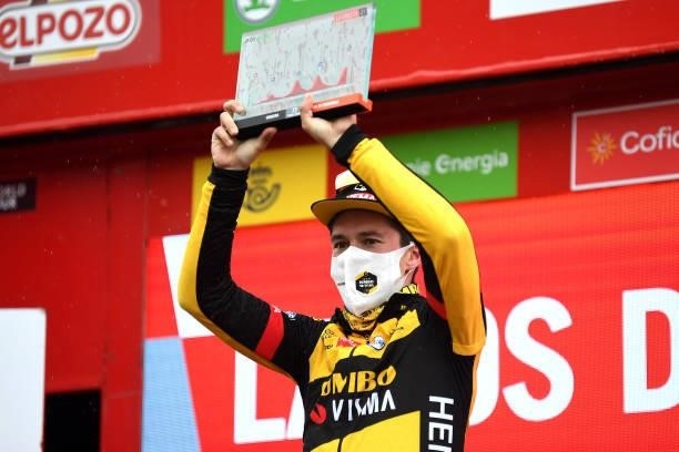 Primoz Roglic of Slovenia and Team Jumbo - Visma celebrates at podium as stage winner during the 76th Tour of Spain 2021, Stage 17 a 185,5km stage...