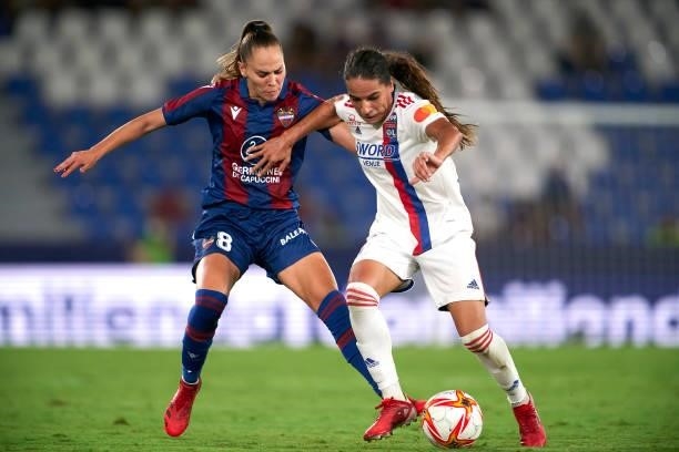 Irene Guerrero of Levante UD competes for the ball with Amel Majri of Lyon during UEFA Women's Champions League Round 2 match between Levante UD and...