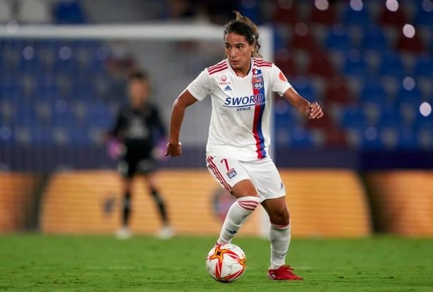 Amel Majri of Lyon runs with the ball during UEFA Women's Champions League Round 2 match between Levante UD and Lyon at Ciutat de Valencia on...