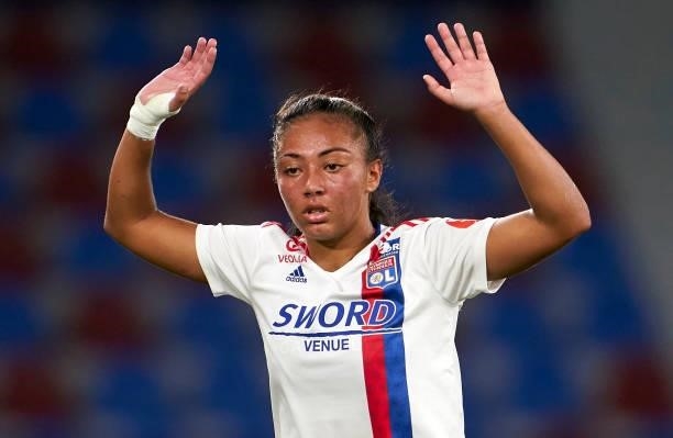 Selma Bacha of Lyon reacts during UEFA Women's Champions League Round 2 match between Levante UD and Lyon at Ciutat de Valencia on September 01, 2021...