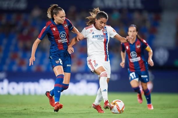 Majri of Lyon competes for the ball with Irene Guerrero of Levante UD during the UEFA Women's Champions League match between Levante UD and Lyon at...