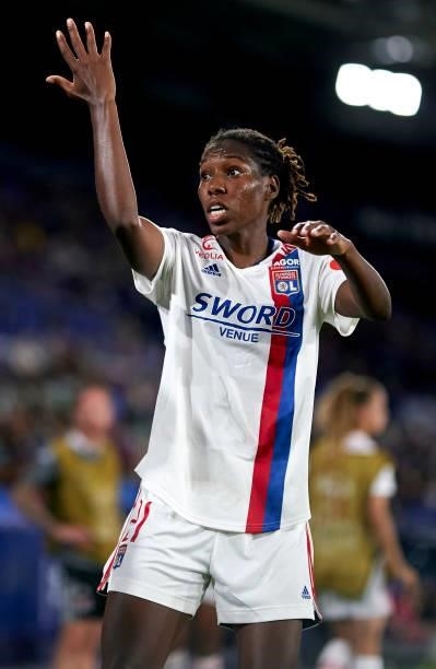 Kadeisha Buchanan of Lyon reacts during UEFA Women's Champions League Round 2 match between Levante UD and Lyon at Ciutat de Valencia on September...