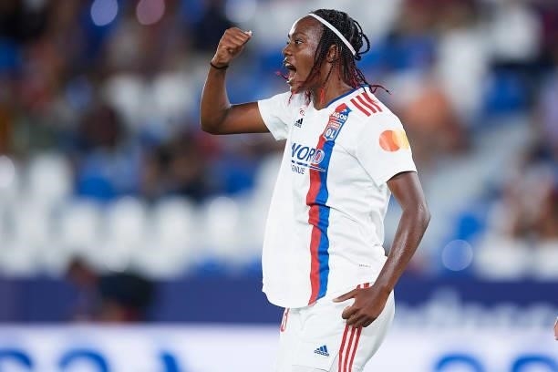 Marland of Lyon celebrates after scoring goal during the UEFA Women's Champions League match between Levante UD and Lyon at Ciutat de Valencia...