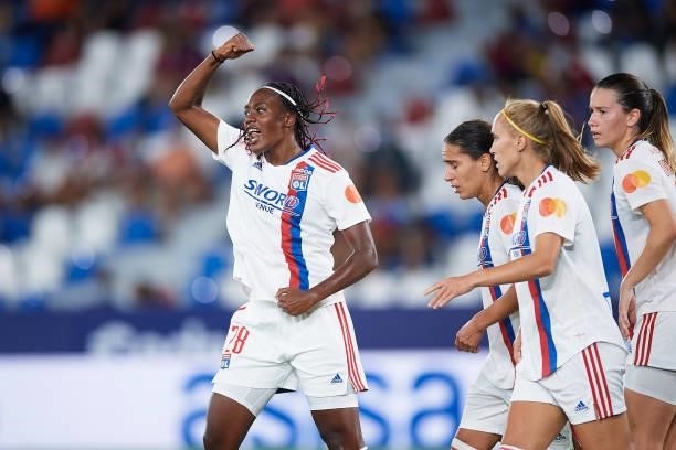 Marland of Lyon celebrates after scoring goal during the UEFA Women's Champions League match between Levante UD and Lyon at Ciutat de Valencia...