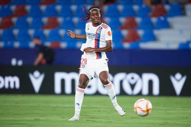 Marland of Lyon shoots for score a goal during the UEFA Women's Champions League match between Levante UD and Lyon at Ciutat de Valencia Stadium on...