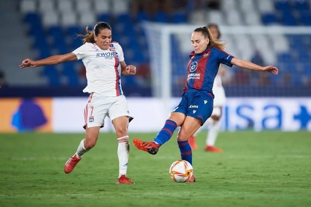 Majri of Lyon competes for the ball with Irene Guerrero of Levante UD during the UEFA Women's Champions League match between Levante UD and Lyon at...