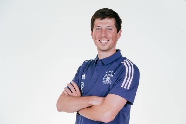 David Baumann poses during the Germany U19 team presentation on September 01, 2021 in Villingen-Schwenningen, Germany.