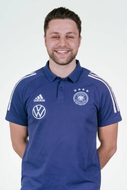 Joel Reinholz poses during the Germany U19 team presentation on September 01, 2021 in Villingen-Schwenningen, Germany.