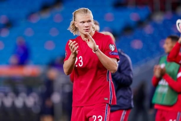 Erling Haaland of Norway during the World Cup Qualifier match between Norway and Netherlands at Ullevaal Stadium on September 1, 2021 in Oslo, Norway