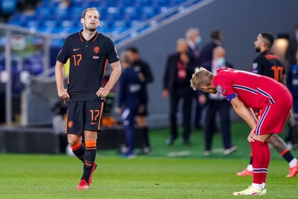 Daley Blind of the Netherlands, Martin Odegaard of Norway after during the World Cup Qualifier match between Norway and Netherlands at Ullevaal...