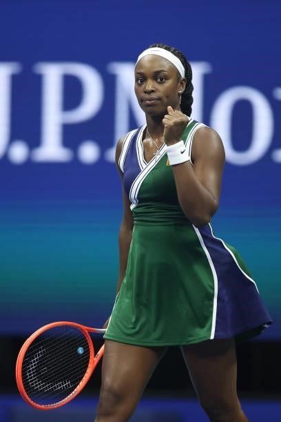 Sloane Stephens of the United States celebrates a point against Cori Gauff of the United States during her Women's Singles second round match on Day...