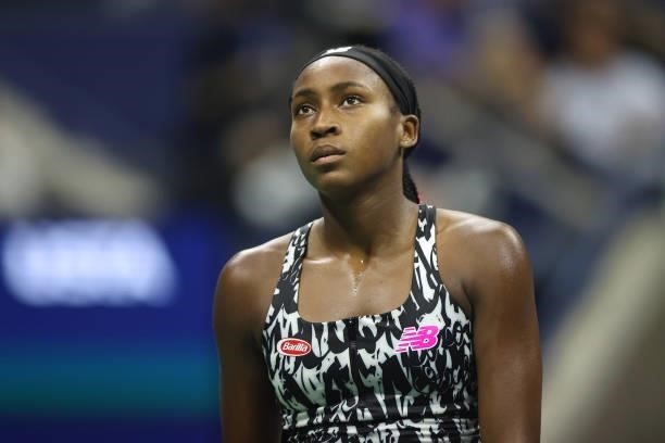 Cori Gauff of the United States reacts against Sloane Stephens of the United States during her Women's Singles second round match on Day Three of the...