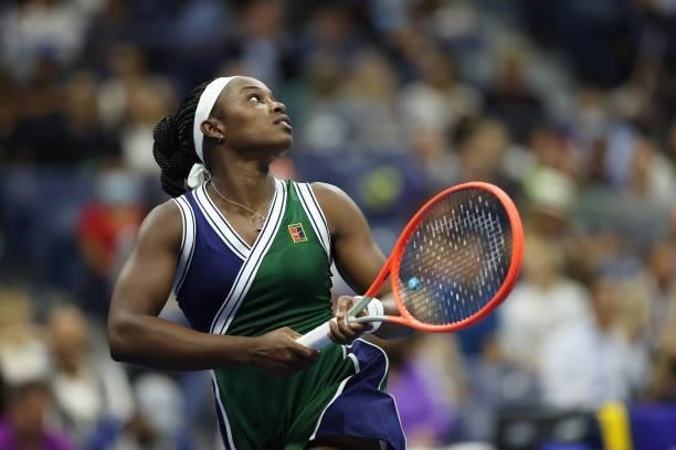 Sloane Stephens of the United States returns the ball against Cori Gauff of the United States during her Women's Singles second round match on Day...