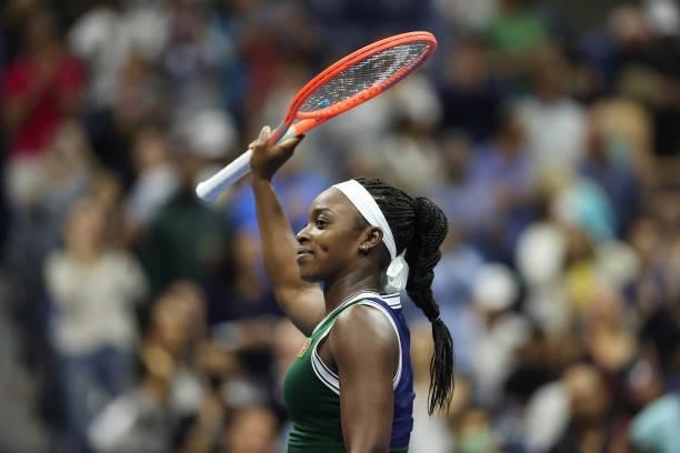 Sloane Stephens of the United States celebrates after defeating Cori Gauff of the United States during her Women's Singles second round match on Day...