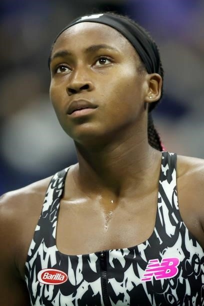 Cori Gauff of the United States reacts against Sloane Stephens of the United States during her Women's Singles second round match on Day Three of the...