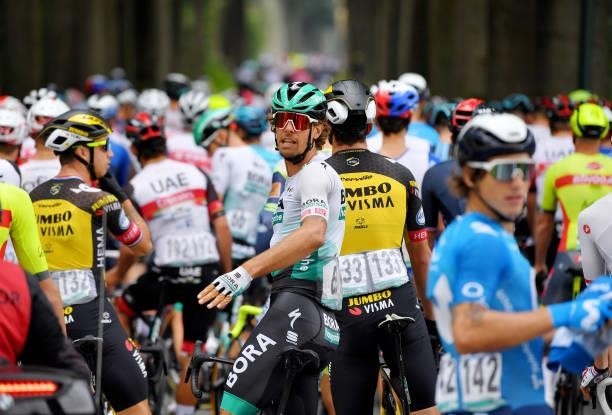 General view Daniel Oss of Italy and Team Bora - Hansgrohe and of the peloton after suffering crash at km 0 during the 17th Benelux Tour 2021, Stage...