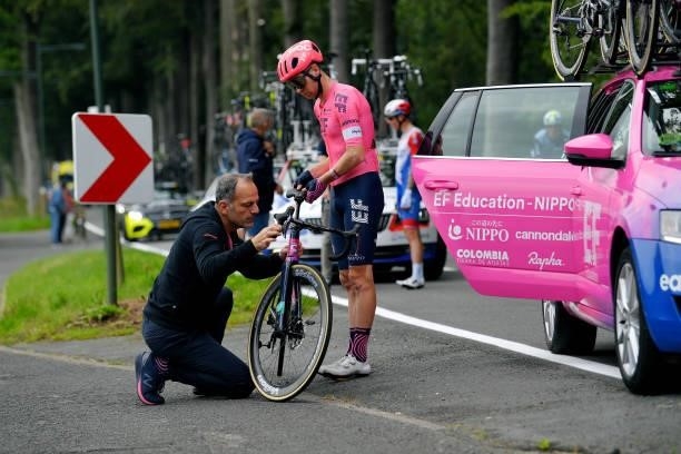 Logan Owen of United States and Team EF Education - Nippo suffers a mechanical problem during the 17th Benelux Tour 2021, Stage 4 a 166,1km stage...